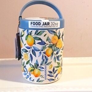 Hydrapeak 32oz Blue 🍋 Lemon-Print Stainless Steel Insulated Food Jar 🍋🌱🍋